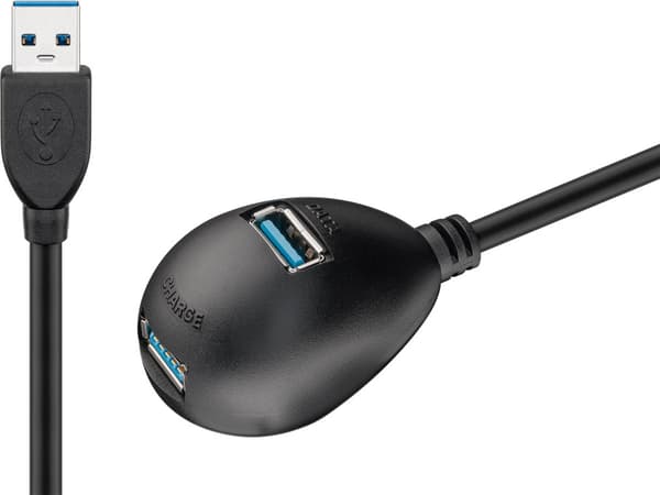 USB-A-förlängningskabel med fot, 1,5 m, svart