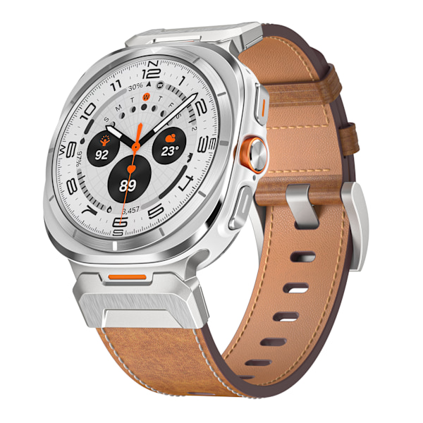 Aitoa nahkaa oleva kellon ranneke hopeisella liittimellä Samsung Watch 7 Ultra 47mm:lle Ruskea