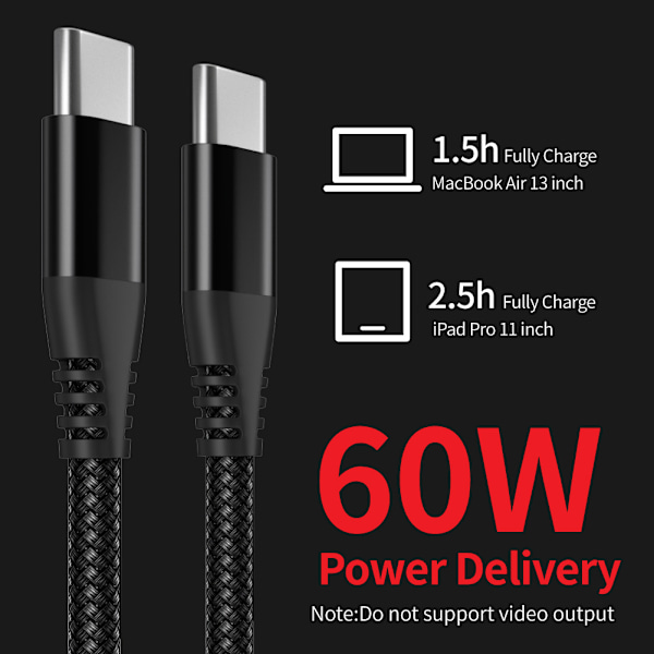 Type-c PD-pikalatausdatakaapeli, USB C - USB C -kaapeli Musta