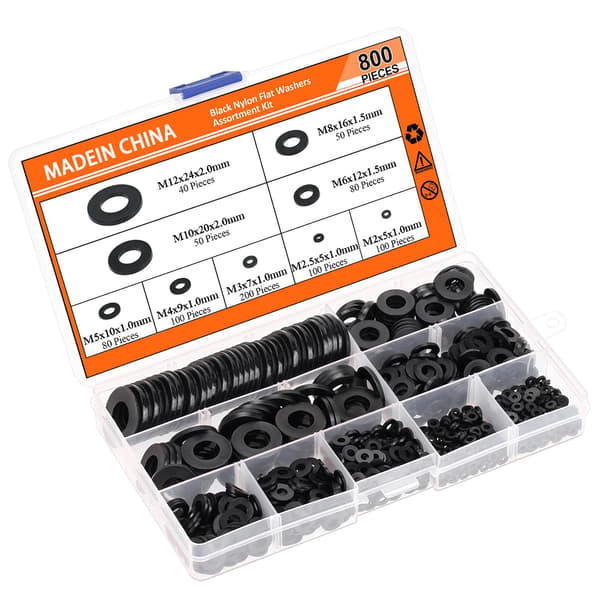 Mångsidigt 800 st Nylonbrickor Set - PA66 Platta Brickor