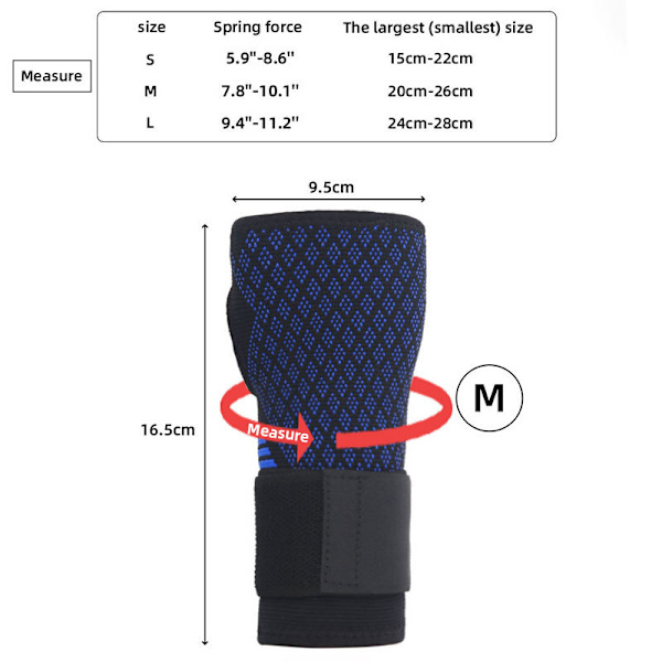 Svart handledsstödsbandage - Andas nylon för gym och sport S
