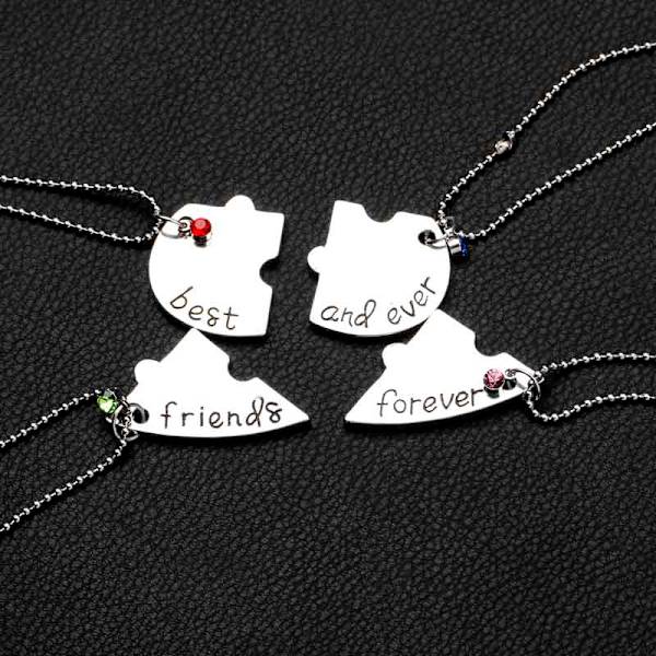 Hjertepuslespilshalskæde "Best Friends Forever and Ever" Sølv 4-pak