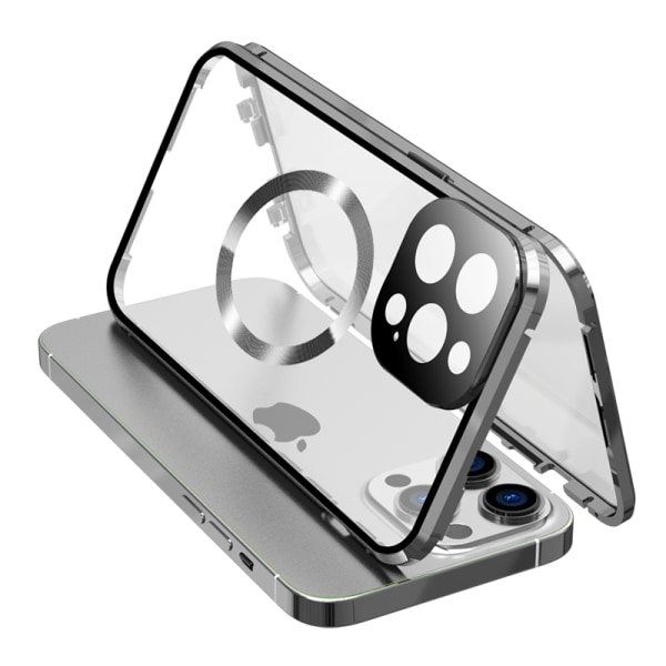 Dubbelsidigt spänne HD-telefonfodral med linsskydd Kompatibel med iPhone iPhone 14 Plus Silver