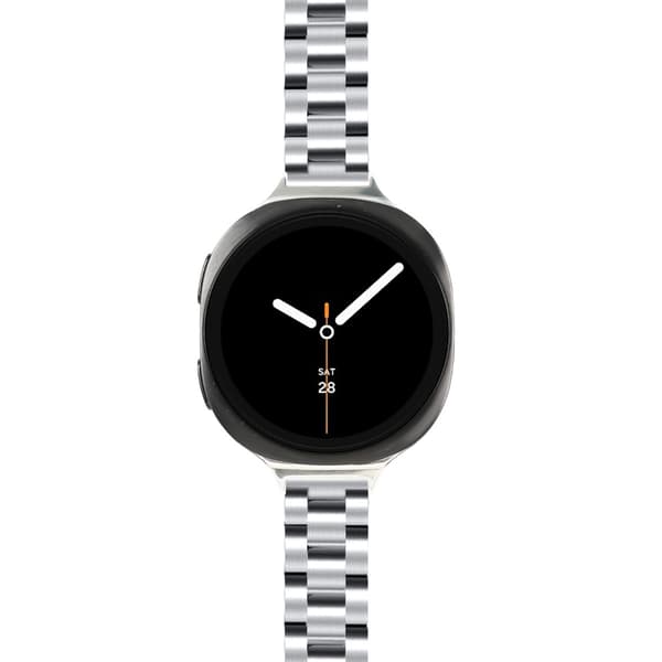 Slank tre-perle rustfrit stål urrem kompatibel med Samsung Galaxy Watch 8/8 Classic Silver Silver