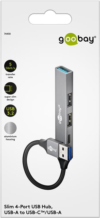 Ohut USB-keskitin 4 portilla, USB-A - USB-C™/USB-A, 5 Gbit/s