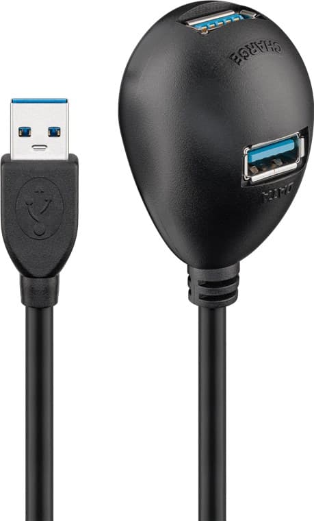 USB-A-förlängningskabel med fot, 1,5 m, svart