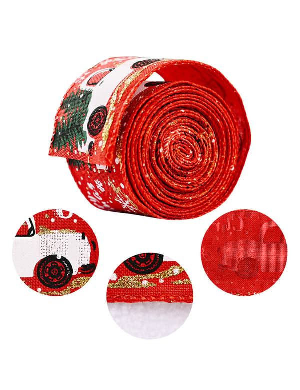 Dekoband Jul röd med julmotiv 5 cm / 6 m
