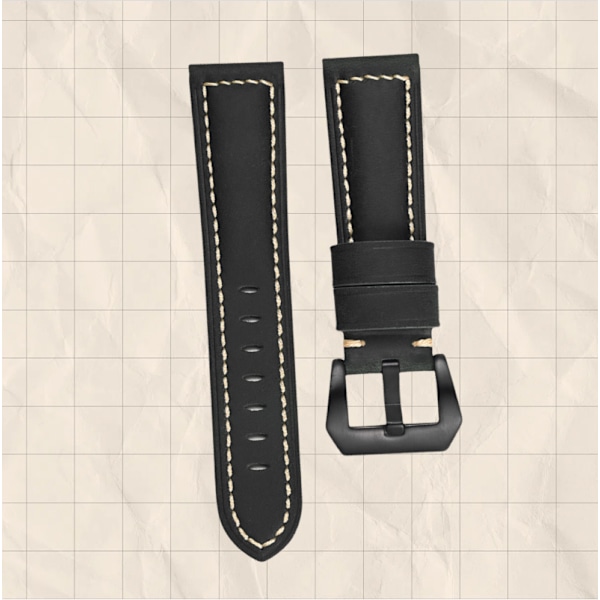 Klockarmband i äkta läder Svart 20 mm