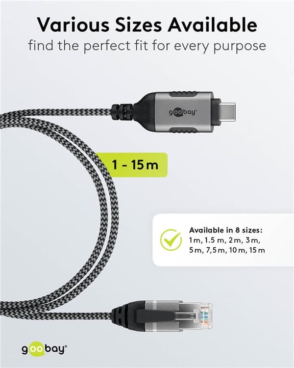 Ethernet-kaapeli USB-C™ 3.1 - RJ45, ohut, 5 m