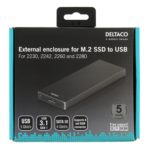 External M.2 Enclosure, B-Key, B&M-Key, USB 3.1 Gen 1, SATA