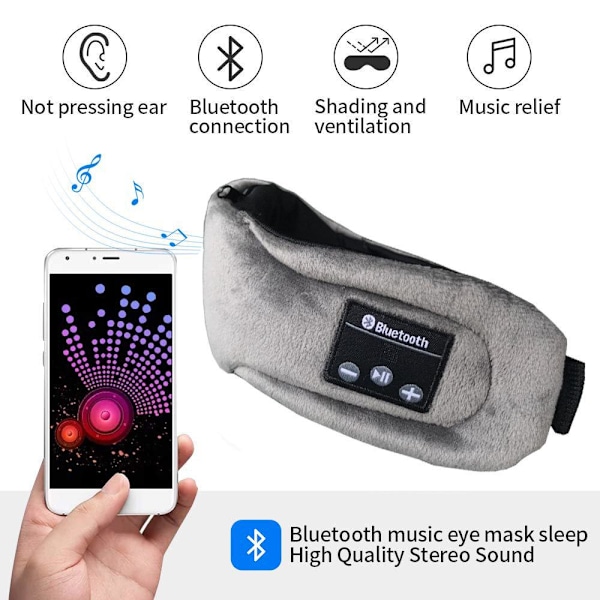 Sovhörlurar - Sovmask med hörlurar Bluetooth 5.0 Grey Grey