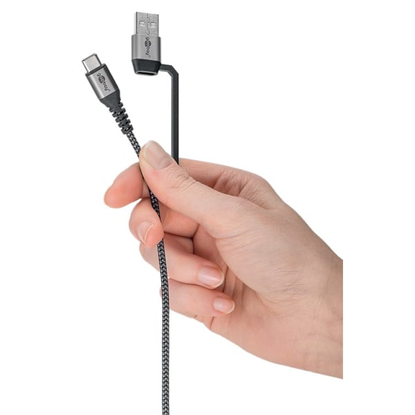 2in1 USB-textilkabel, rymdgrå/silver, m