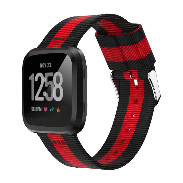 Nylonvävt klockband för Fitbit Versa Lite/Versa2 Svart+röd