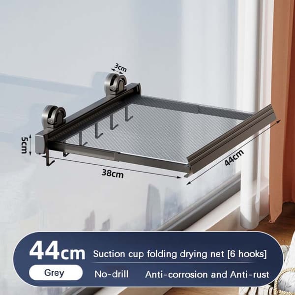 Sugekop Tørrestativ Grå [44cm] - Foldbart Tørrenet, Aluminiumlegering, Installation uden Boring, optimal til mindre rum