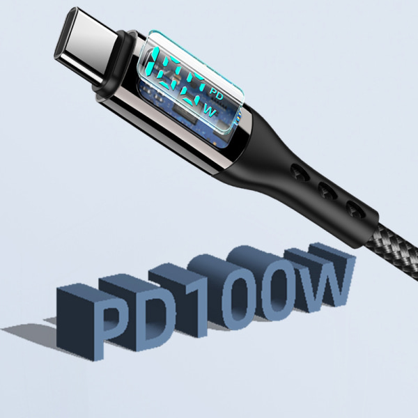 2-pack PD100W flätad datakabel typ-C till typ-C digital display Svart 1M