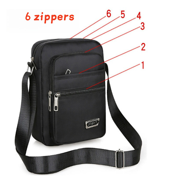 Crossbody-väska i Nylon för Män Sex dragkedjor