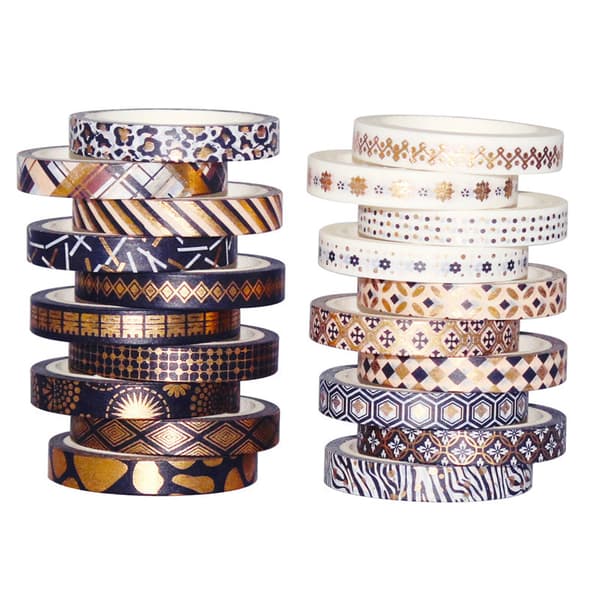 Sort og guld folie Washi Tape sæt - 20 ruller