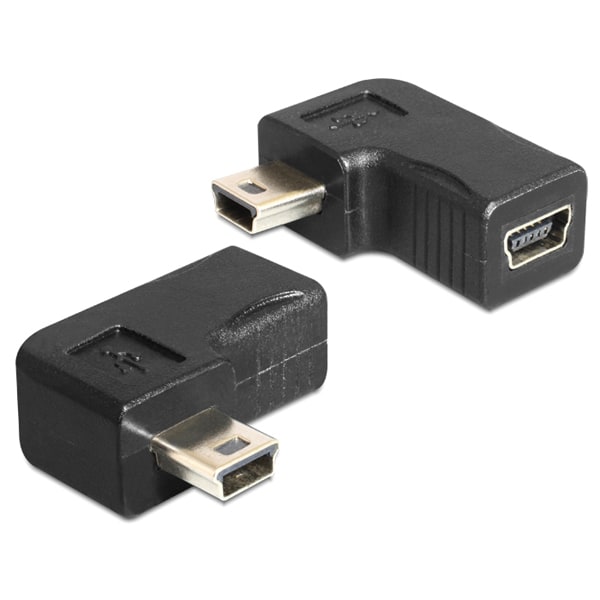 USB adapter USB mini B 5pin male to female 90° angled black
