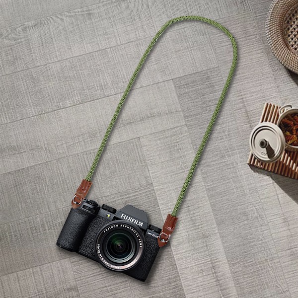 Axelrem för kamera i äkta läder för SLR-kameror Grön