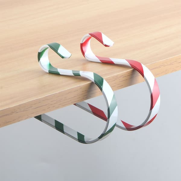 4-pak rustfri stål 12 cm strømpekroge - pejs- og julepyntbøjler White+Red White+Red