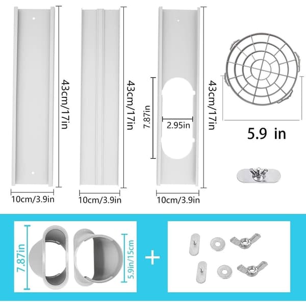 Fönsterkit för portabel luftkonditionering med 10 cm paneler, 15 cm platt munstycksadapter och effektiv luftstyrning