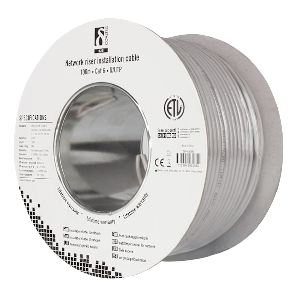 U/UTP Cat6 riser install cable 100m drum 250MHz grey