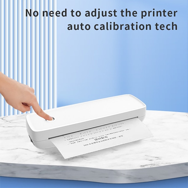 Mini Bærbar A4 Termisk Printer - 200DPI, Trådløs Bluetooth Forbindelse, Kompatibel med Windows, Mac, iOS og Android White White