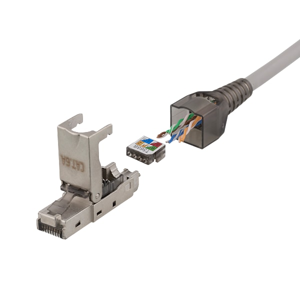 RJ45 plug Cat6A, shielded, tool-less, metal