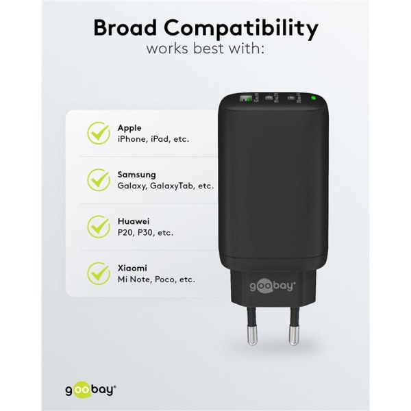 USB-C™ PD GaN multiport snabbladdare (65 W) svart