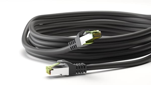 RJ45 patchkabel med CAT 8.1 S/FTP råkabel, AWG 26, svart