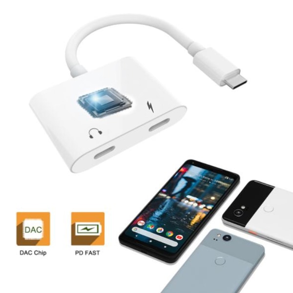 INF USB-C 2-in-1 -sovitin kuulokkeille ja laturilla