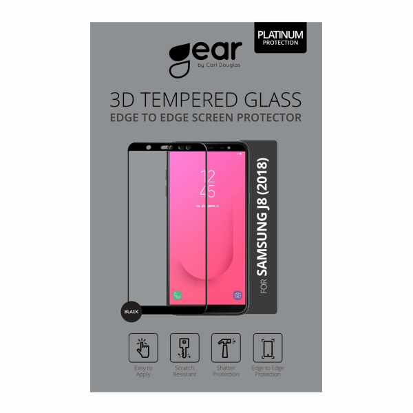 GEAR Härdat Glas 3D Full Cover Svart Samsung J8 2018