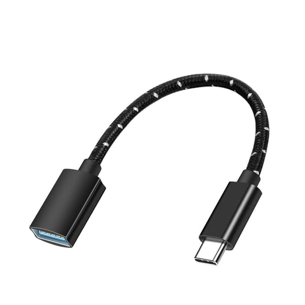 USB-C til USB-A OTG adapterkabel – USB 3.2 10Gbps til hurtig filoverførsel til telefon, tablet og computer, nylonflettet, aluminiumskonnektor Black Black