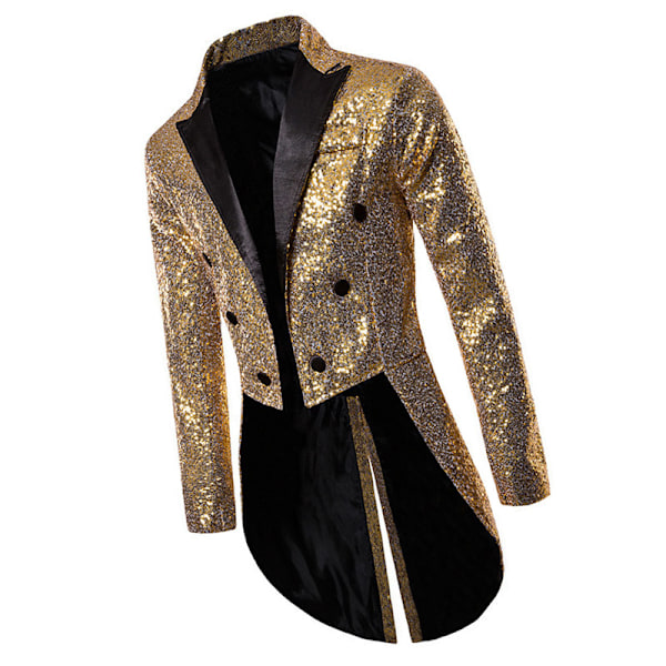 Herre Pailletter Smokingjakke, Scene Performance Blazer Guld XXL