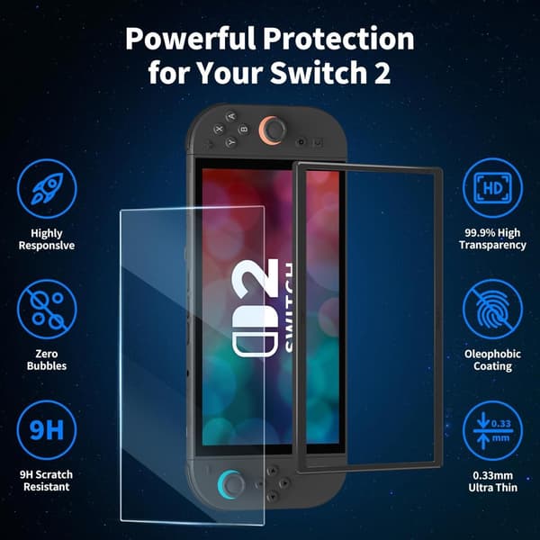 High Definition Härdat Glasskärmskydd 3-Pack för Switch 2, Repskydd, Hög Klarhet, Enkel Installation