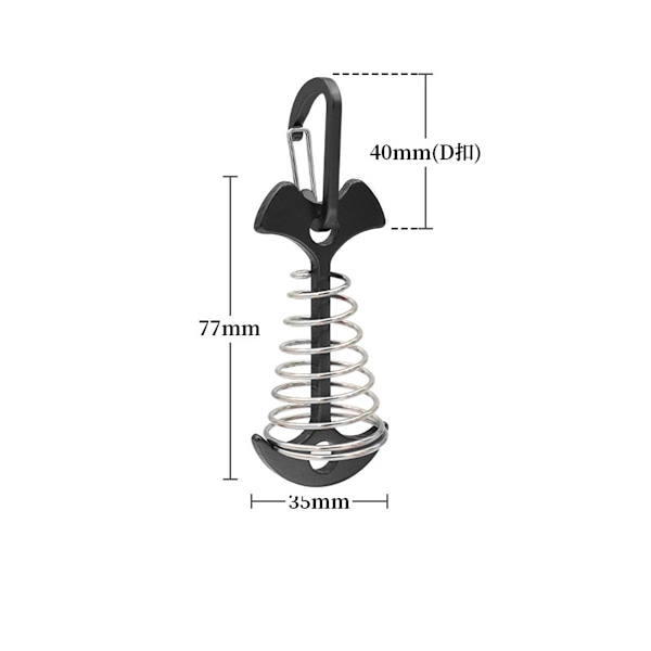 Tältpinnar av fiskbensmodell i aluminiumlegering med spänne (4-pack) Svart