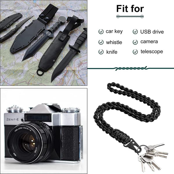 Multifunktionel håndvævet paracord nøglering Black Black