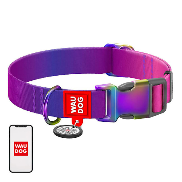 Hundhalsband i nylon med QR-kod WAUDOG 15 mm bred, 25-35 cm lång lila