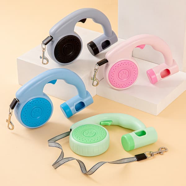 Multifunktionellt Infällbart Hundkoppel med Avfallspåse Dispenser - Trasselfri 3m Lina Blue Blue