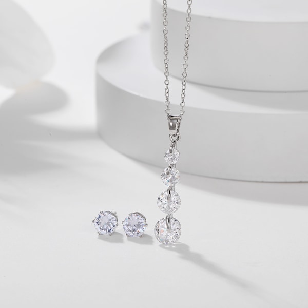 Zirkonhalsband med Hjärthänge & Örhängen för Kvinnor Silver