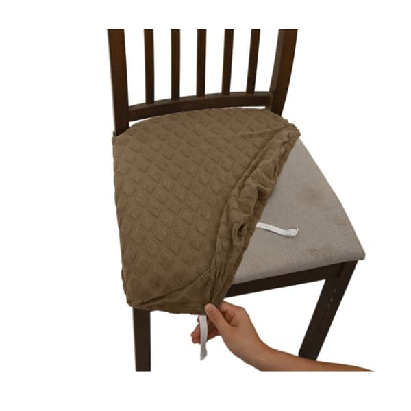 Stolsöverdrag 4-pack — jacquardmönster, dubbel elastisk passform för pallar och köksstolar, anti-glid polyester med tunga- och spänne för säkert fäste Brown