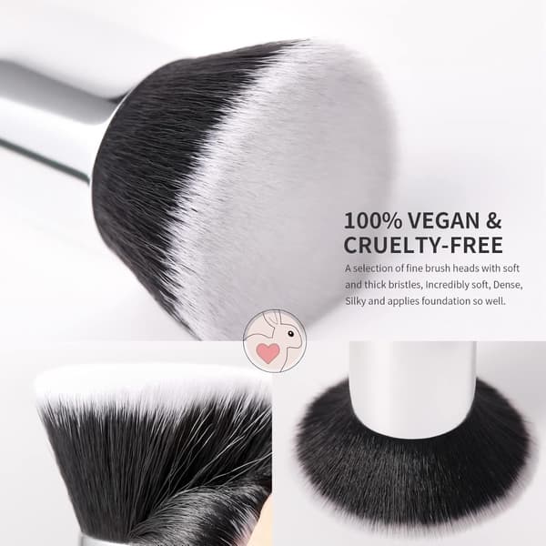 Flat Top Foundation Brush 2-pak til flydende foundation og BB-creme - bløde syntetiske børster til fejlfri buffing Black Black