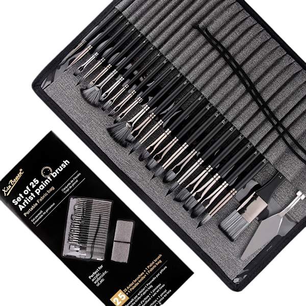 25-delat målarpenslarset med svartlackerat träetui