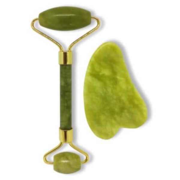 Jade Gua Sha Roller and Stone - Jade Roller and Stone