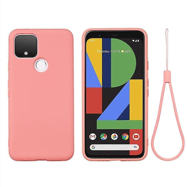 Rent Farve Flydende Silikone Stødsikkert Fuld Dækning Etui Til Google Pixel 5 (Pink)
