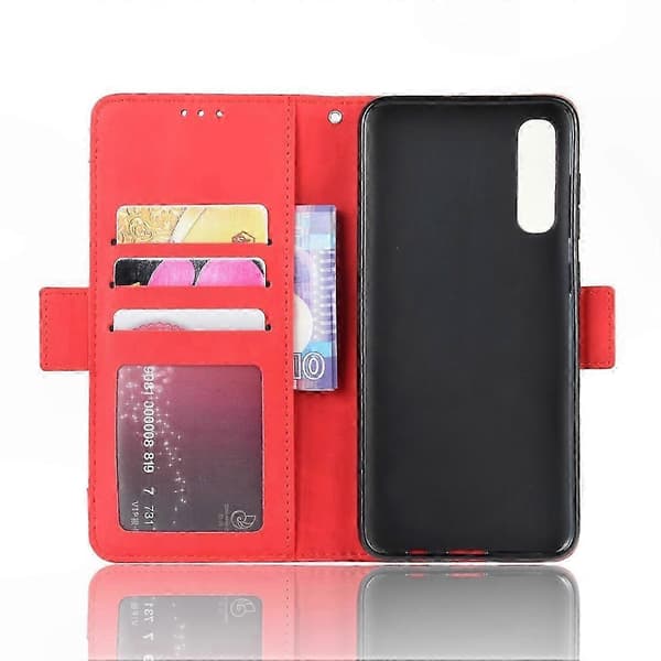 Leather Wallet Case with Card Slots for Galaxy A90 5G, Calf Pattern Design (Red)