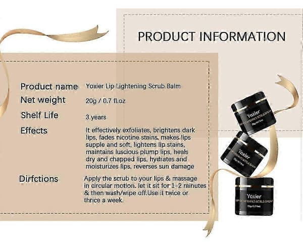 1-3x Læbeforlysende Scrub Balm Lysner Læber Hyaluronsyre 20g