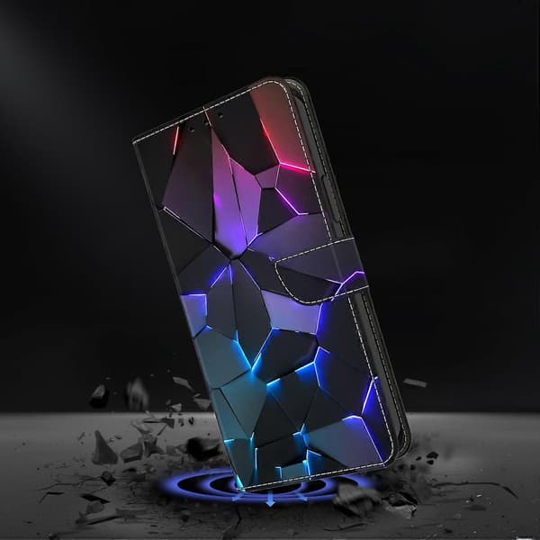 Case for Galaxy A56 with Card Slot, Pattern Printed TPU PU Leather Flip Phone Case (Blue Cracks)