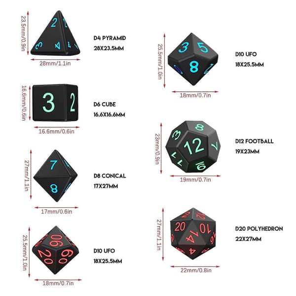 Polyhedral terningesett med en svart terningpose for D&D RPG MTG rollespill bordspill
