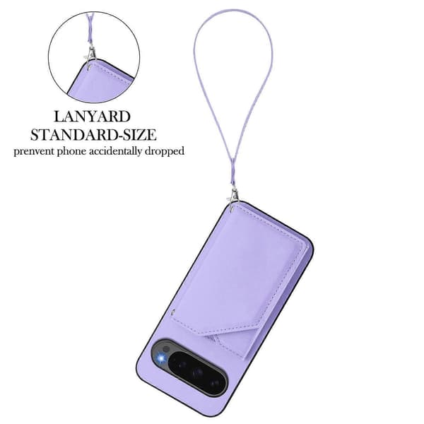 Etui med kortholder, stativ og håndledsrem til Google Pixel 10 Pro XL (Lyslilla)
